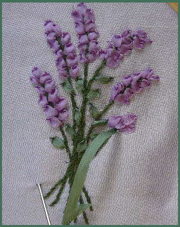 Silk ribbon embroidery lavender in silk ribbon