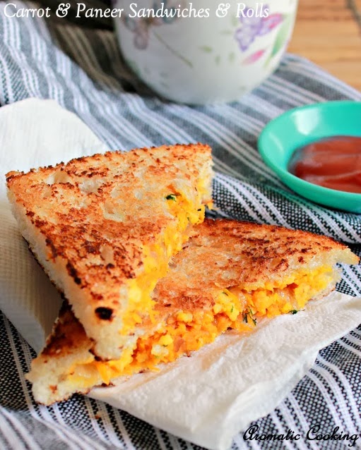 Aromatic Cooking Carrot, Paneer ( Cottage Cheese ) Sandwiches And Rolls