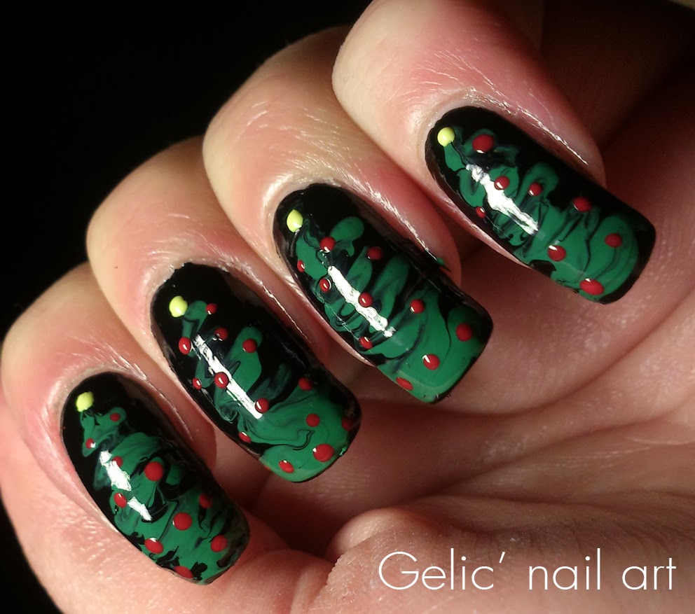 Gelic' nail art Needle Dragging Christmas Tree nail art
