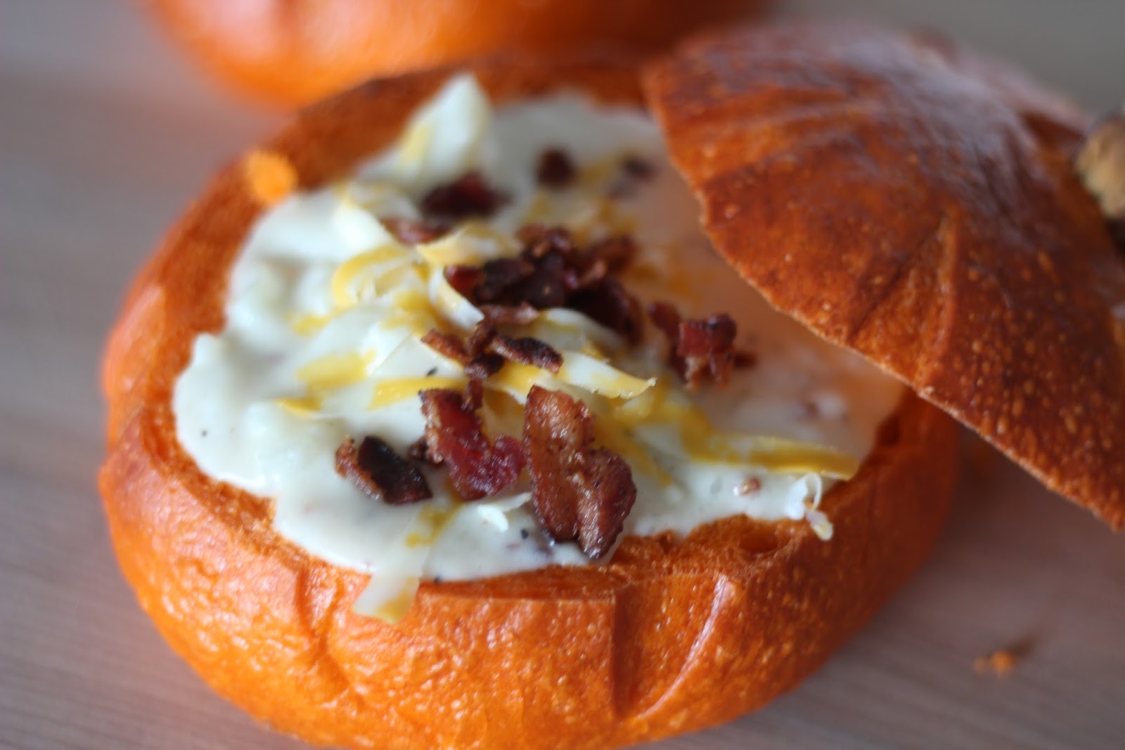 A Bountiful Kitchen Loaded Baked Potato Soup in Bread Bowls