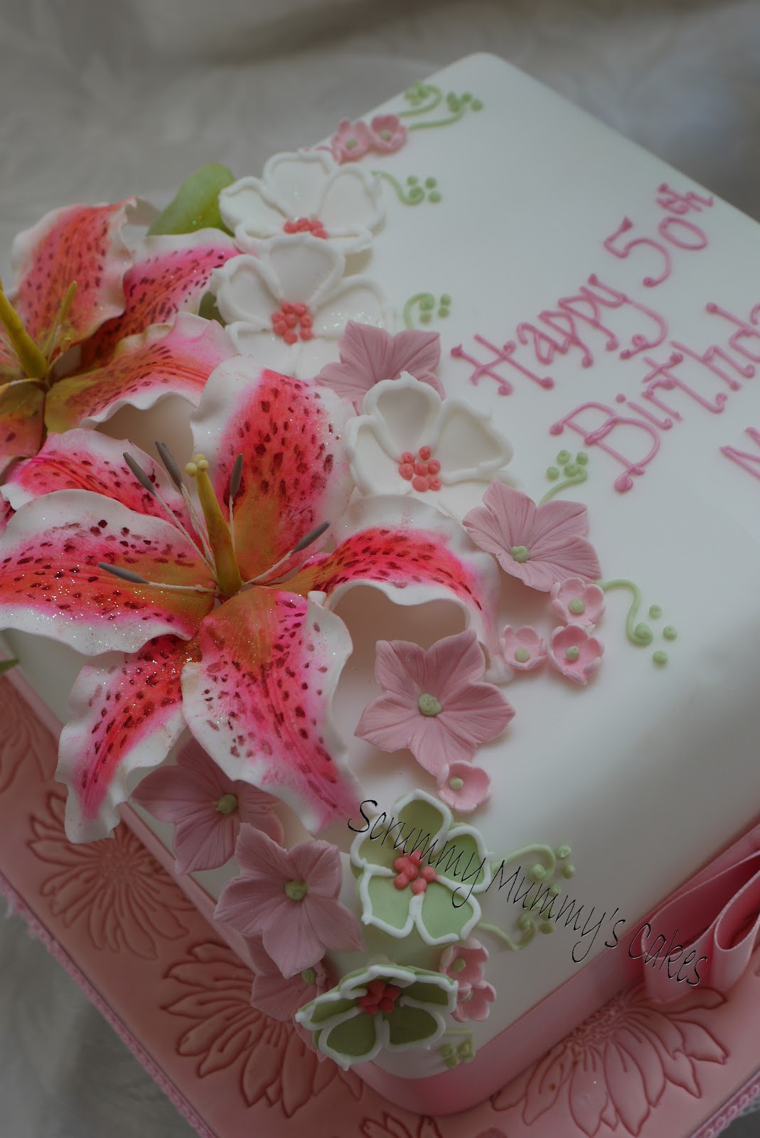 Scrummy Mummy's Cakes Stargazer lily 50th Birthday Cake