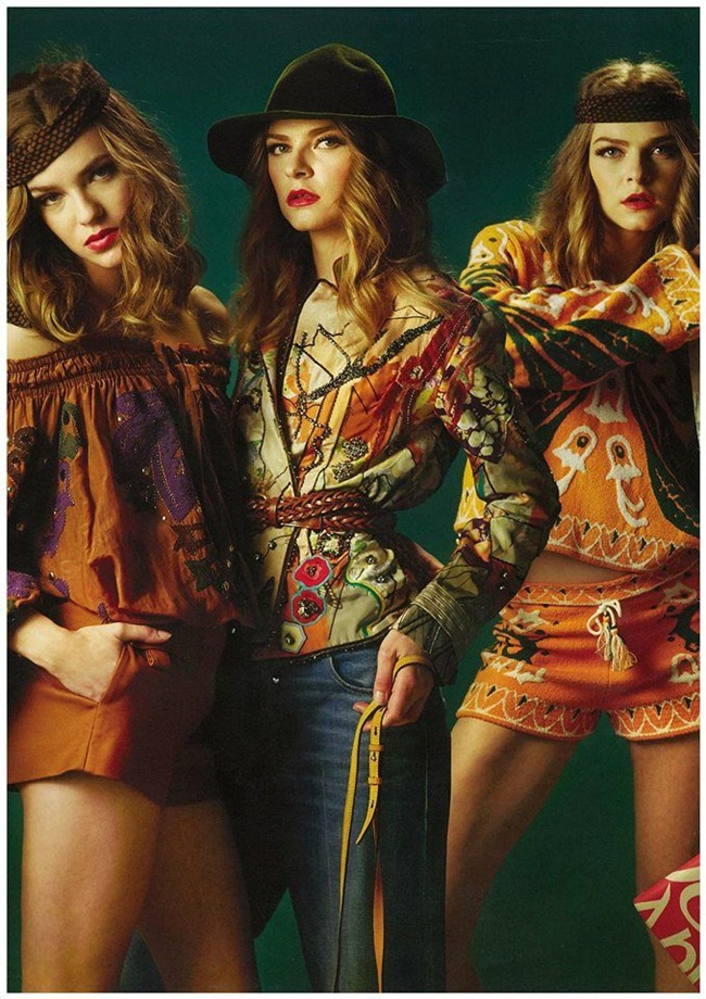 Harper's Bazaar Hong Kong February 2015, Nicole Rosloniec and More Emilio Pucci 2015 SS Yellow Boho Top & Shorts Twin Set Editorials