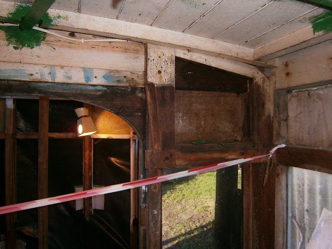 Detail of the wood framing by the saloon door.