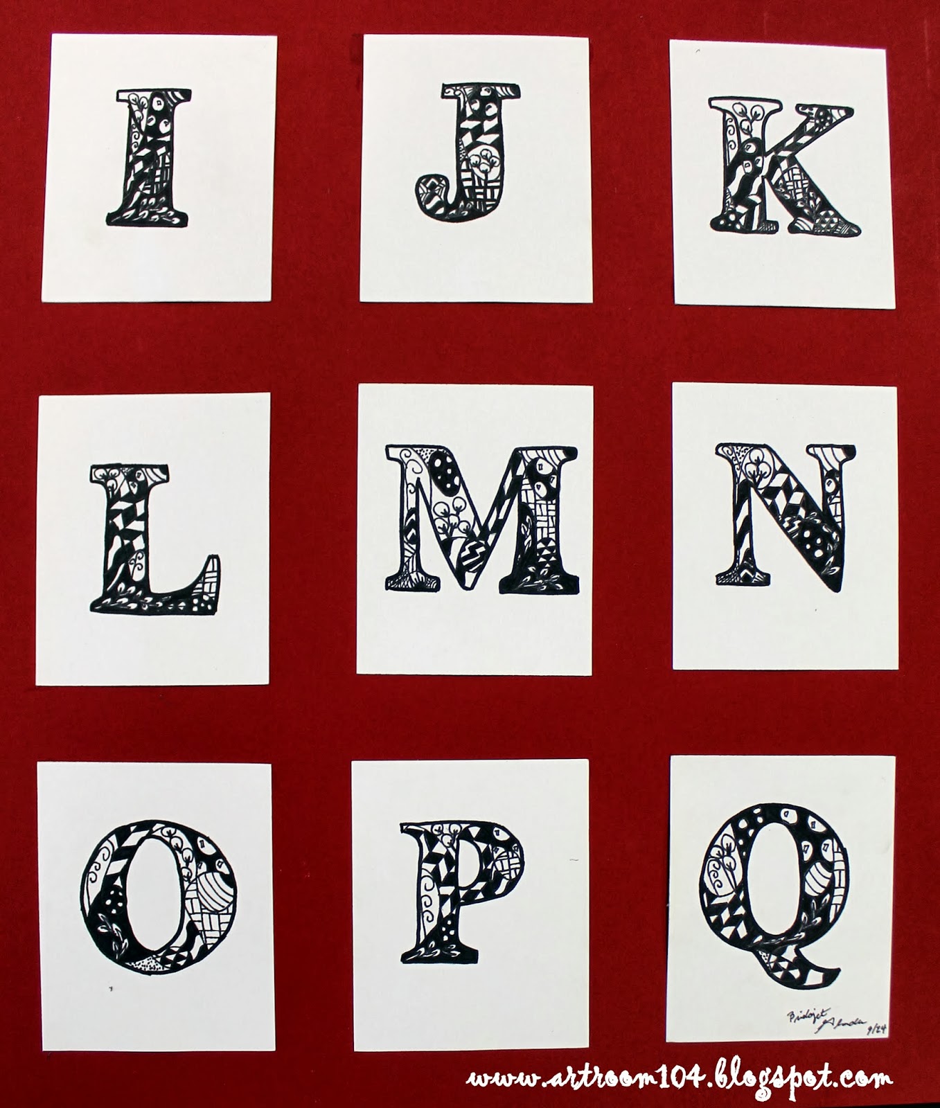 Art Room 104 Art Elective Completed Zentangle Alphabets