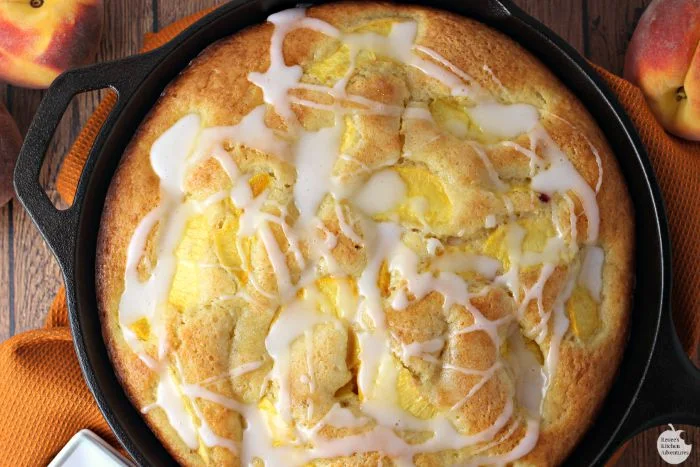 Fresh Peach Yogurt Cake | by Renee's Kitchen Adventures - Dairy-free moist and tender fresh peach yogurt cake made possible with Silk® Almond Milk and Silk® dairy free Yogurt Alternative  #Swapmilk4Silk #ad #cbias