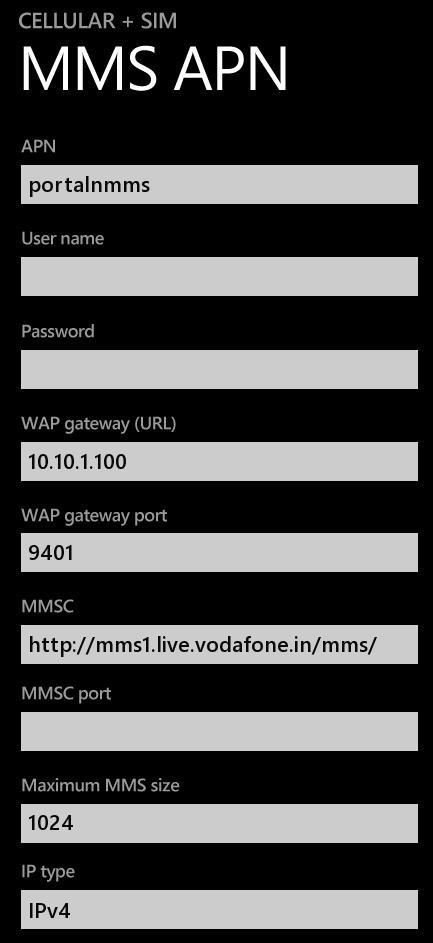 Vodafone 4G APN Settings for Windows Mobile - 4G LTE APN India