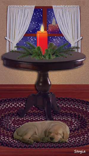 Christmas Scene (Photoshop):  Candle, Table & Dog