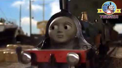Thomas and friends locomotive green Emily the tank engine Sir Topham Hatt go slowly along the line