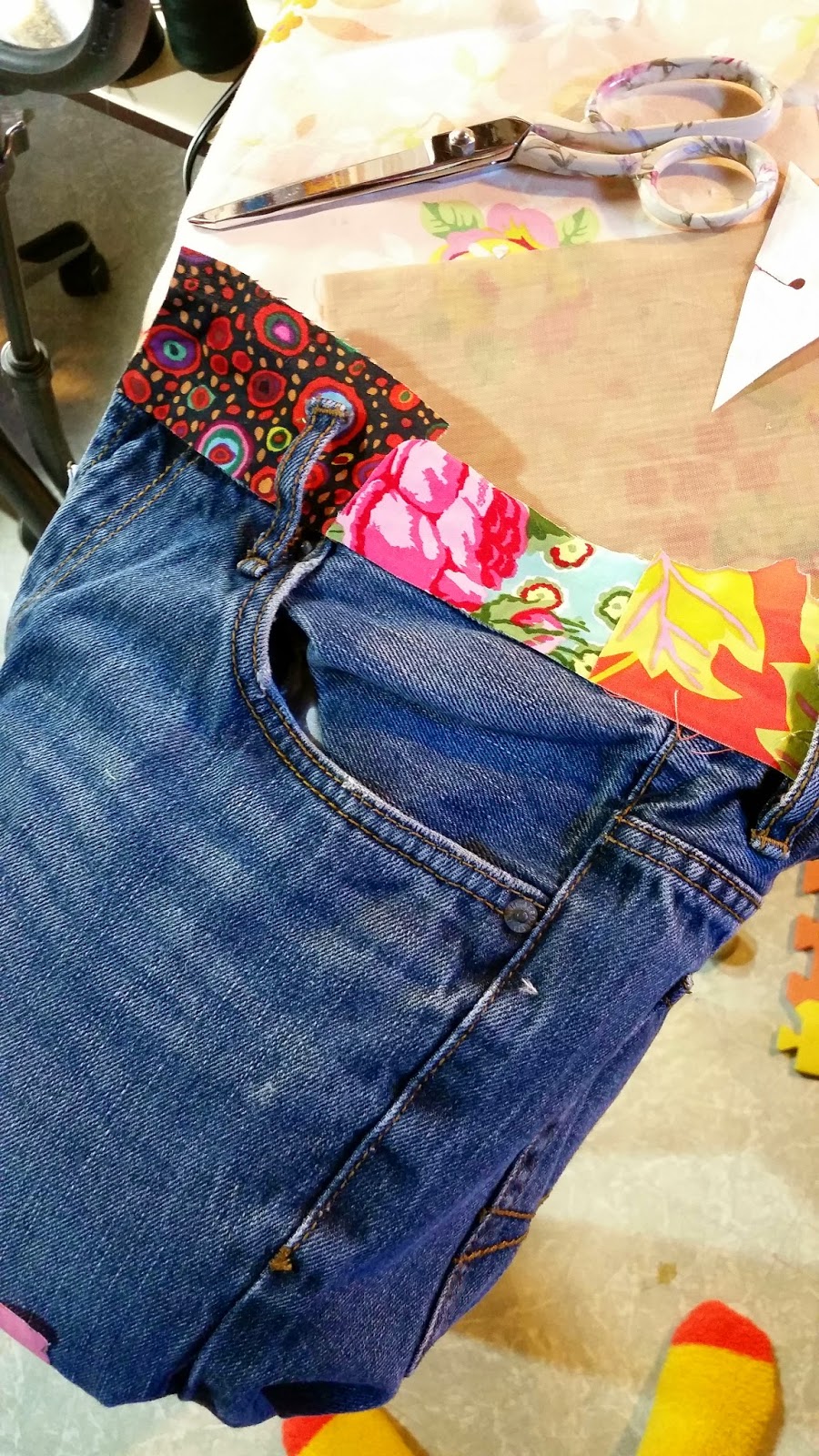 Curious Orange Cat Blue Jeans Upcycle...A work in progress