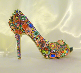 Colourful brooch peep toe bridal shoes by TLC Creations Colourful brooch peep toe bridal shoes by TLC Creations