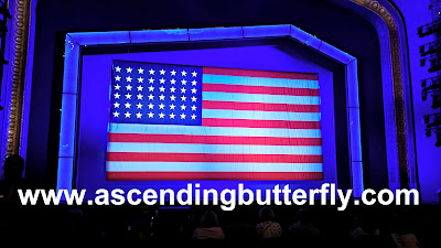 American Flag on the stage before showtime for On the Town Broadway Musical