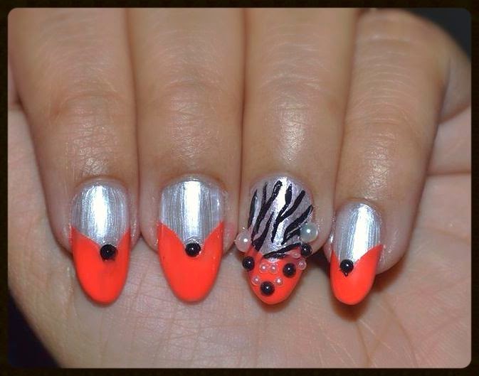 Orange Zebra Nail Design