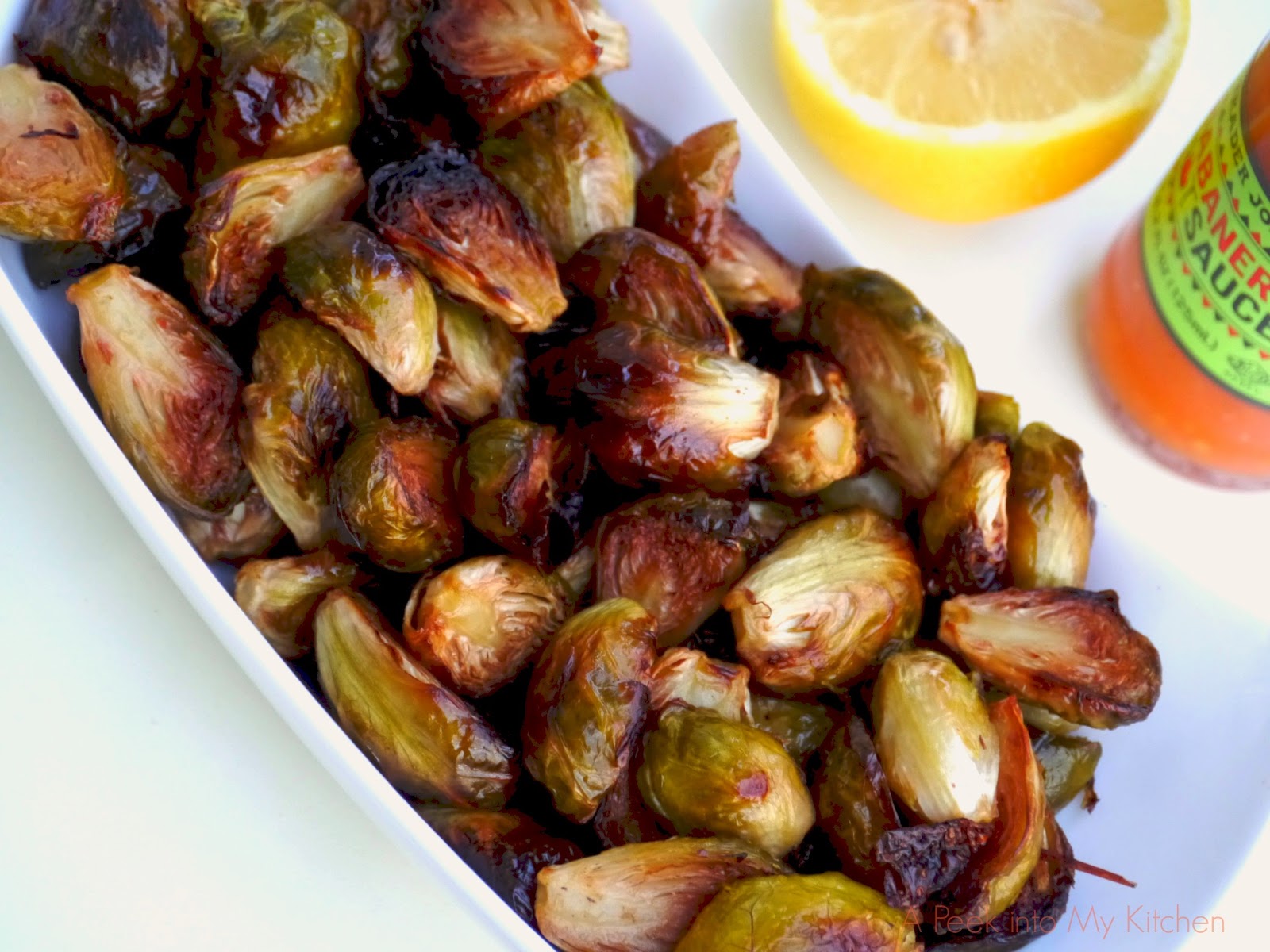 A Peek into My Kitchen Oven Roasted Brussels Sprout with Habanero Sauce