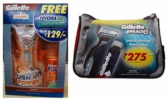 Gillette Mach 3 Gift Pack worth Rs.275 for Rs.196 Only | Gillette Fusion Power Razor+Free Hydra Gel all worth Rs.528 for Rs.316 Only @ Amazon