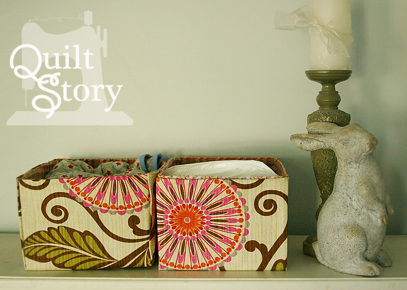 Quilt Story HGTV fabrics, fabric covered boxes...