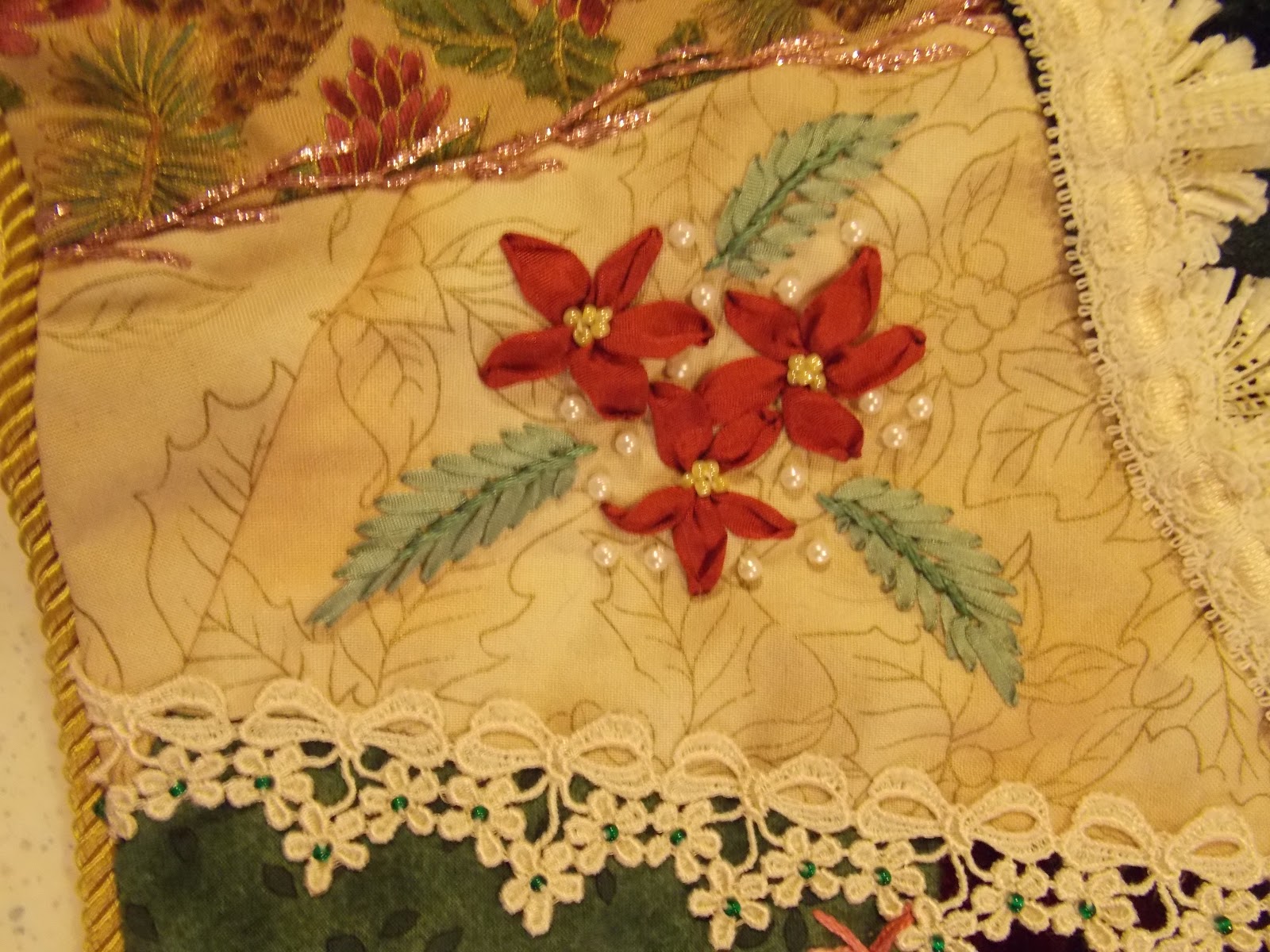 The Beaded Needle Crazy quilted tree skirt