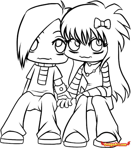 Cute Emo Anime Love Coloring Pages
