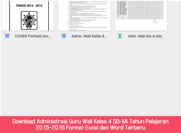 Download Administrasi Guru Wali Kelas 4 SD-Mi Tahun Pelajaran 2015-2016 Format Excel dan Word Terbaru