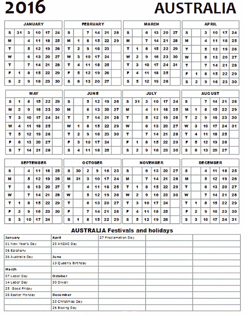 2016 Calendar Printable with Australian Holidays, 2016 Australian calendar with Public holidays, 2016 calendar australia school holidays free, 2016 calendar australia word excel pdf