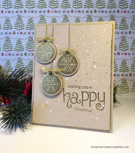 Happy Christmas Gold ornament card by Tataiana | Jolly Tags and Simply Seasonal stamp sets by Newton's Nook Designs #newtonsnook