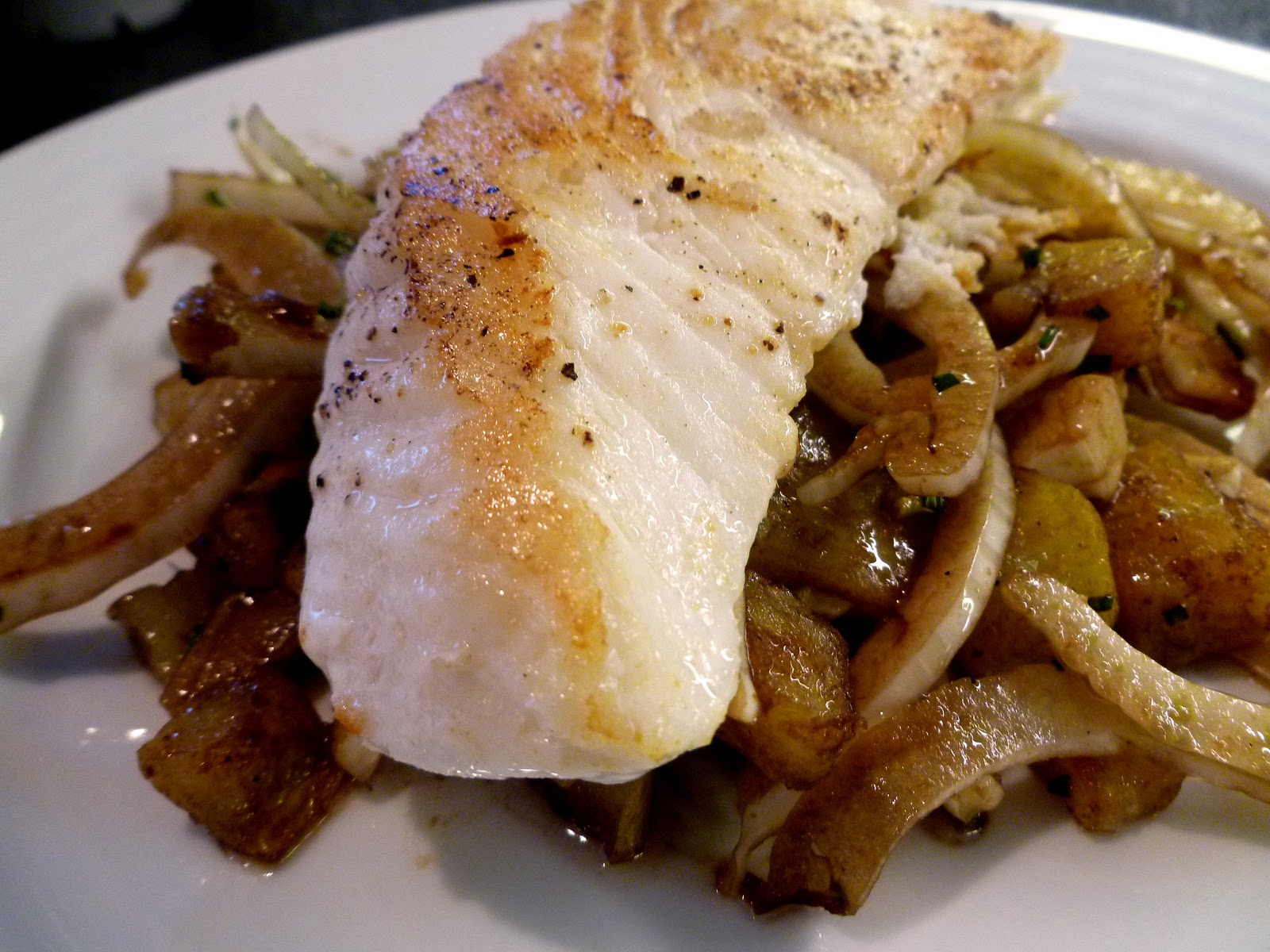 100 Mile Radius Halibut with Warm Fennel and Japanese Yam Salad