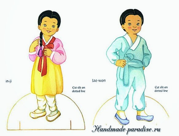 Японские бумажные куклы для вырезания