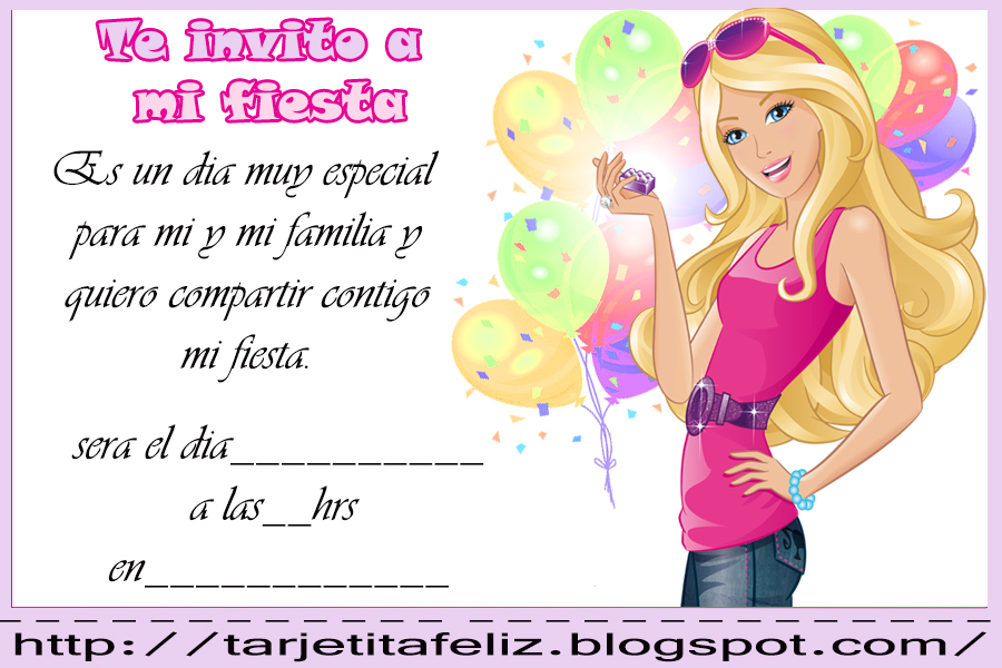 Tarjetas de cumpleaños para imprimir: invitacion de barbie