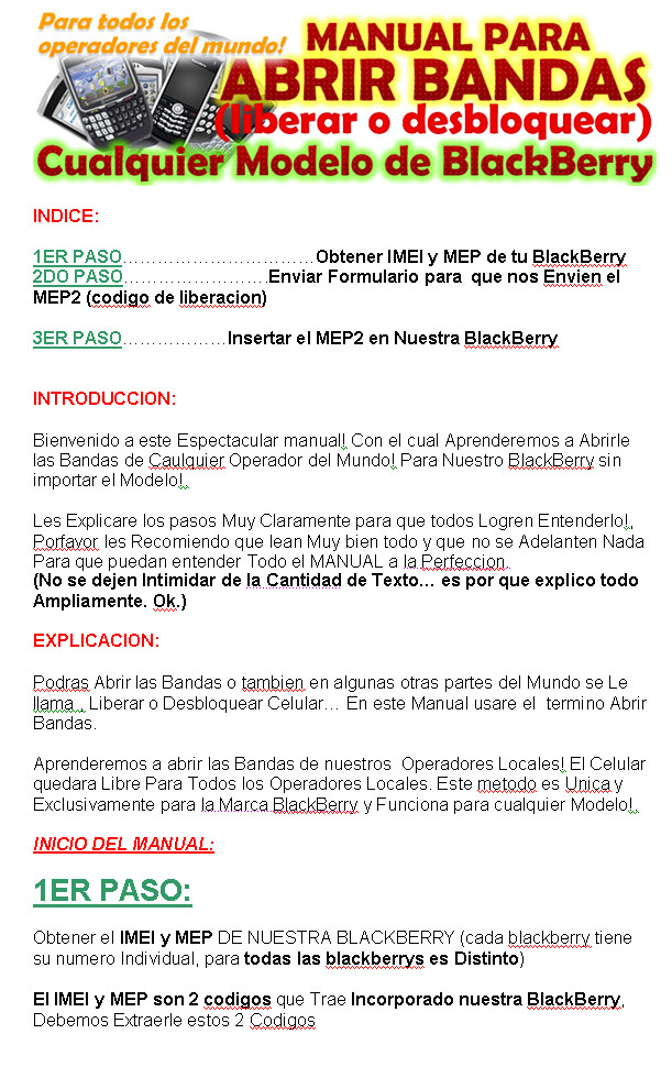 Liberar BlackBerry! Cualquier Modelo! Todos los operadores! Liberar BlackBerry! Cualquier Modelo! Todos los operadores!