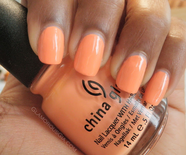 Review and swatches China Glaze nail polish light peach color Peachy Keen.
