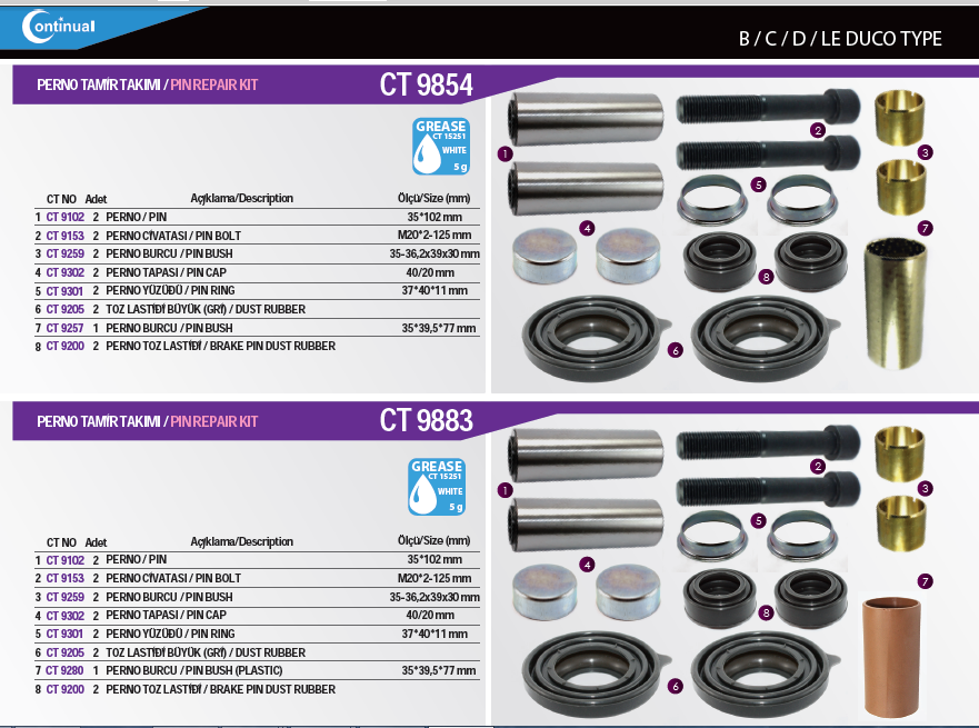 Continual Brake Caliper Repair Kits For Truck Bus and Van Knorr Type