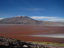 Red lake in Uyuni Desert, Bolivia