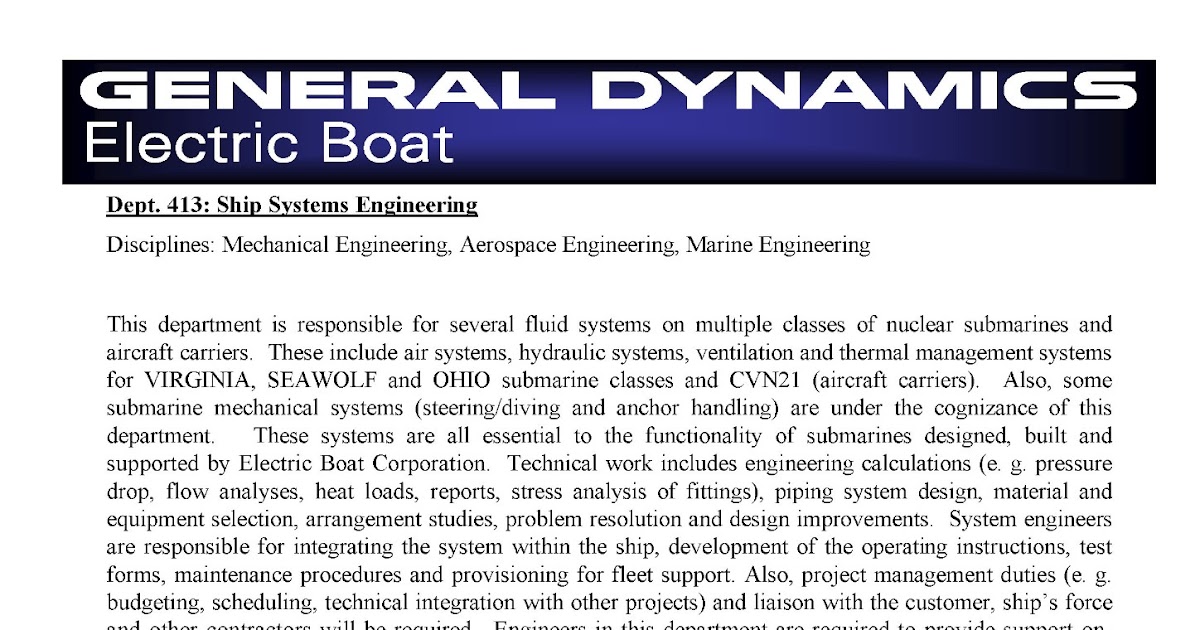 General Dynamics Electric Boat Departments Marine Notes