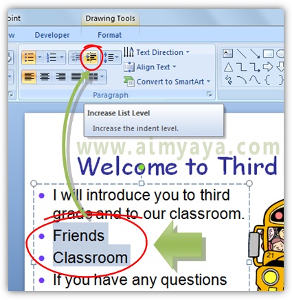 Cara membuat sub item bahasan di presentasi powerpoint Gambar: Cara membuat sub item bahasan di presentasi powerpoint