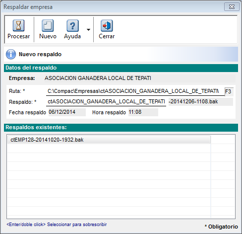 ventana en contpaq para respaldar una empresa