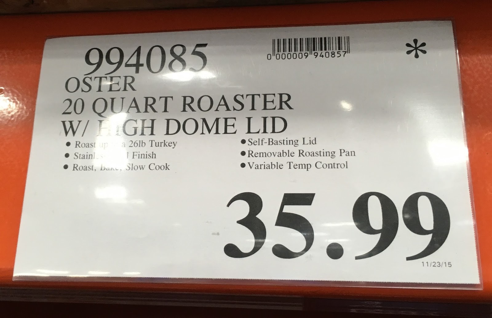 Oster Stainless Steel 20qt SelfBasting Roaster Oven Costco Weekender