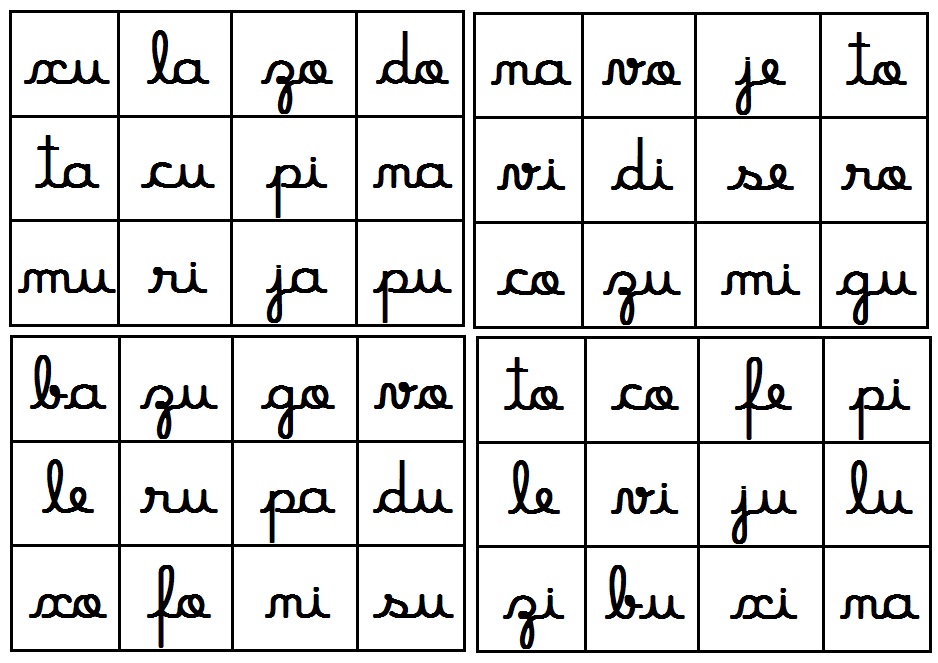 bingo silabas simples letra cursiva bingo silabas simples letra cursiva