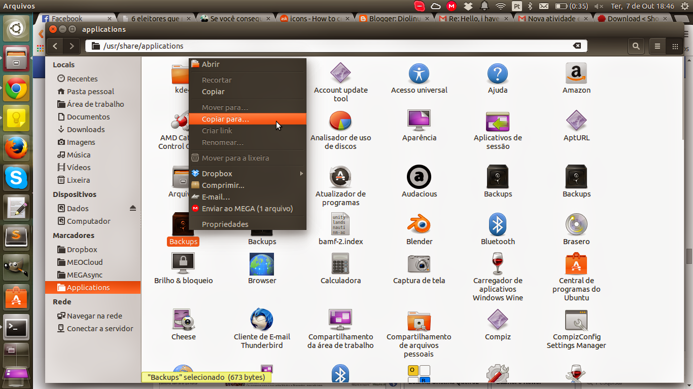 Clique com o botão direito no ícone e vá em "Copiar para..." Clique com o botão direito no ícone e vá em "Copiar para..."