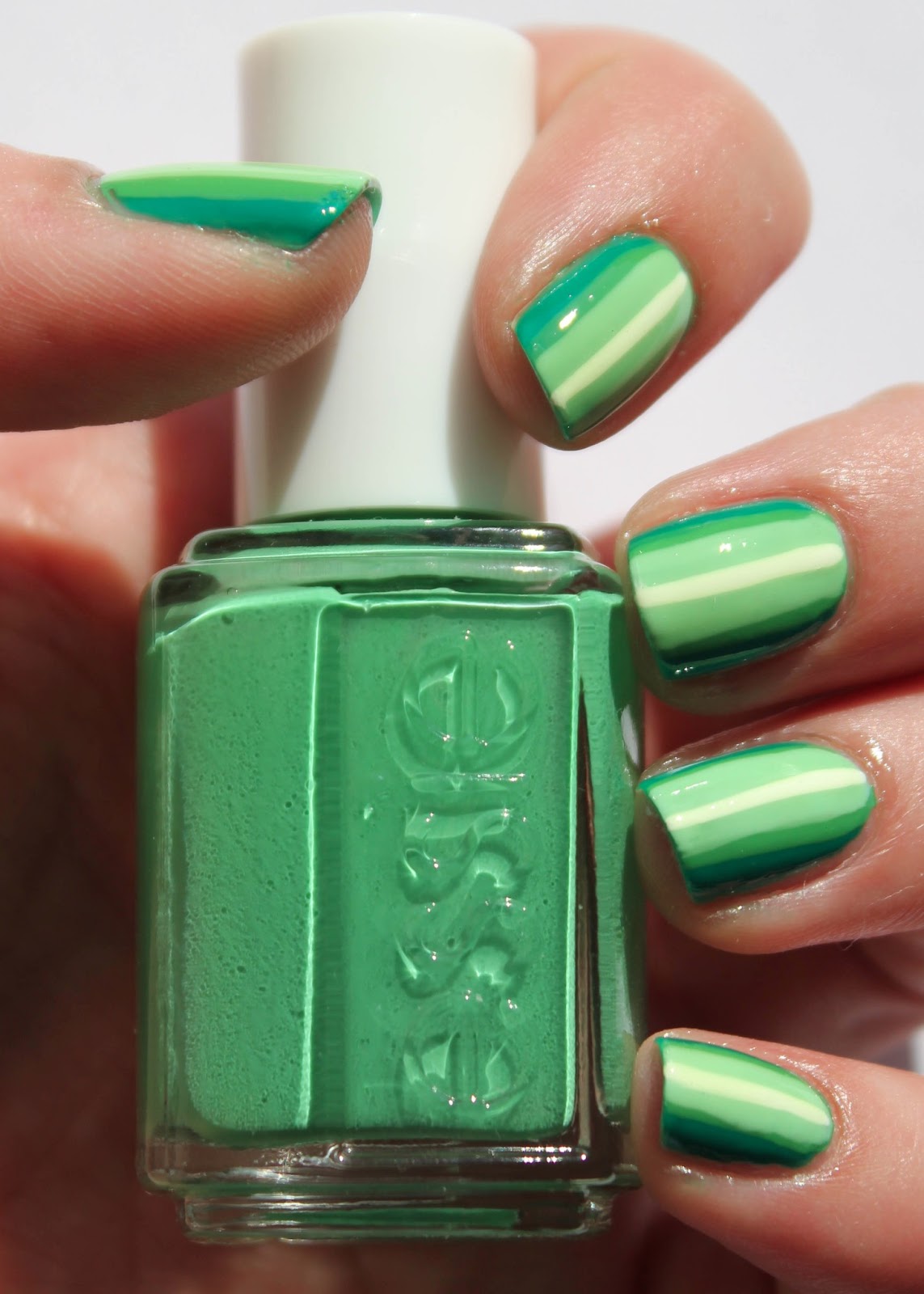 Fundamentally Flawless Essie Week Green Ombre Stripes Nail Art with