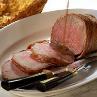 Bacon-Wrapped Roast Beef with Yorkshire Pudding and Gravy
