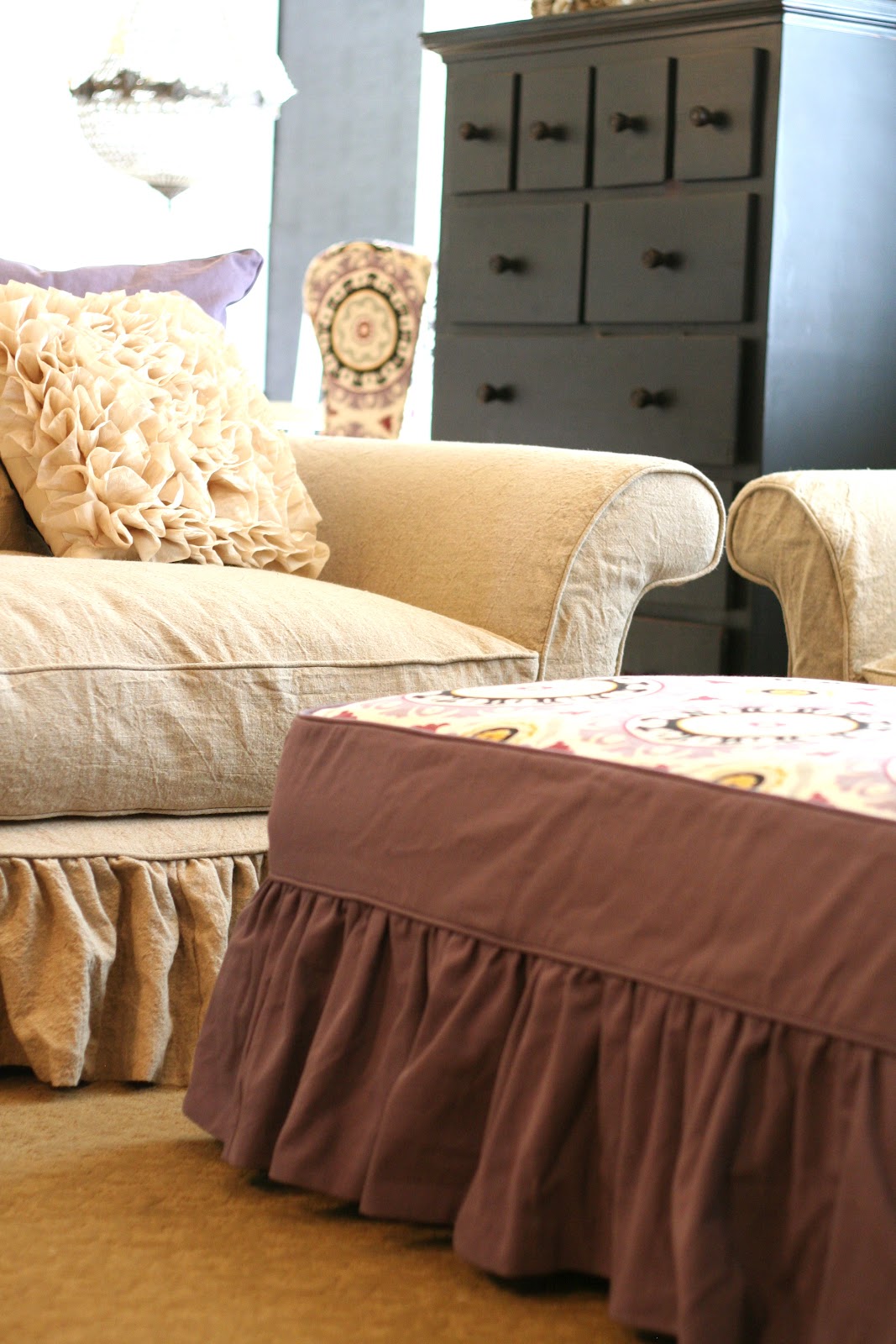 Custom Slipcovers by Shelley MaryLu's tan linen slipcovers