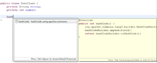 Eclipse Content Assist with hashCode() template