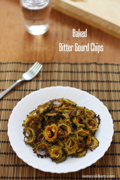 Baked Bitter Gourd Chips Indian Fritters Samayal Diary