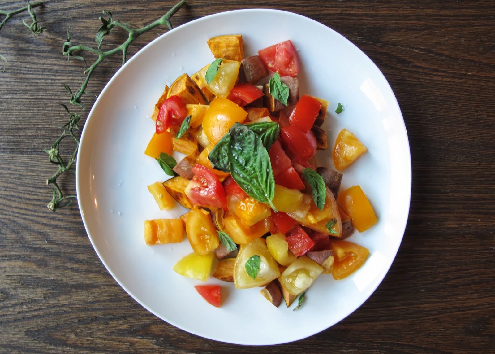 BITE. EAT. REPEAT. SWEET POTATO & TOMATO SALAD. IT'S AUTUMN ON A PLATE.