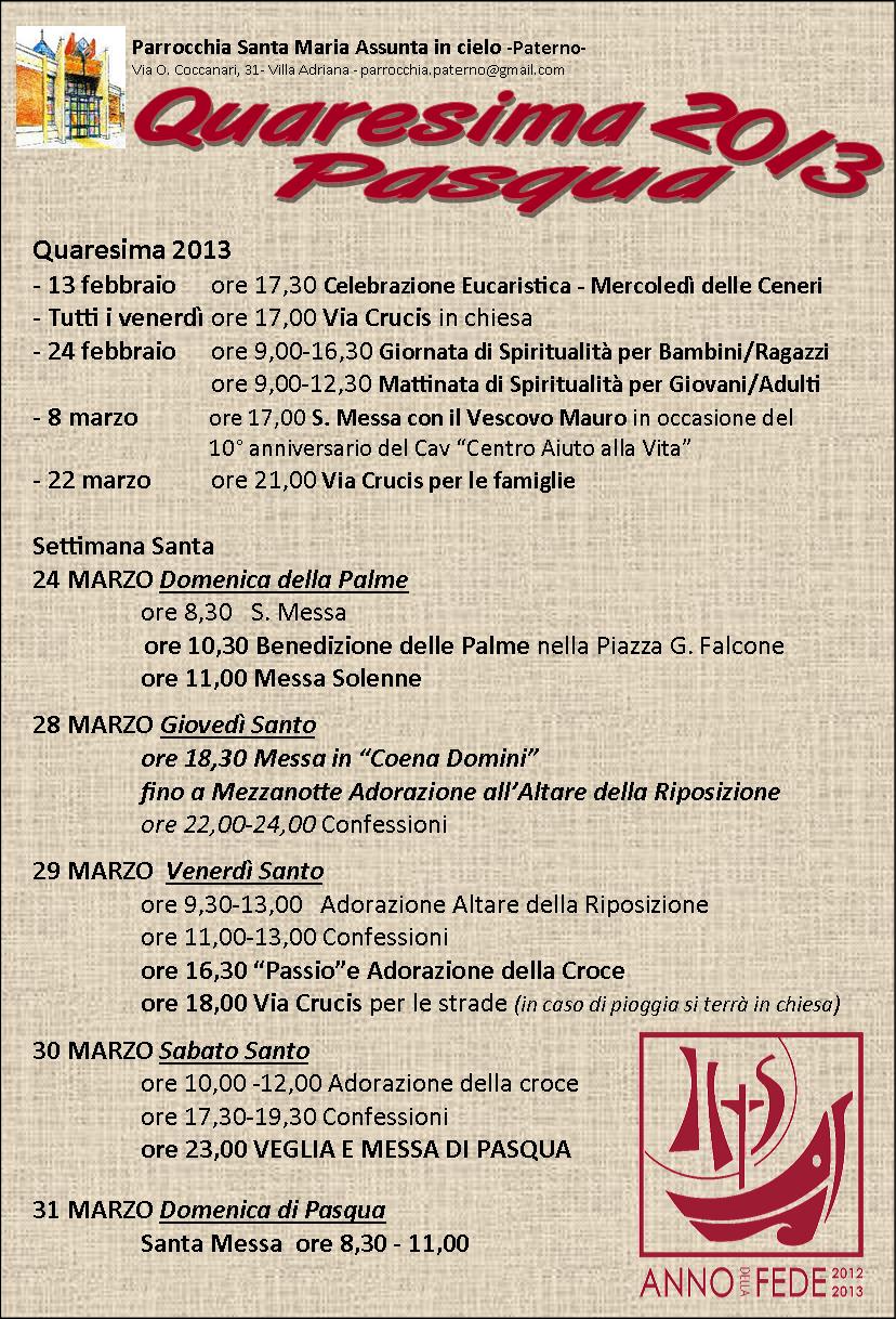 Programma Quaresima-Pasqua 2013