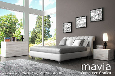 Letti matrimoniali moderni in pelle bianca per camere da letto dal design moderno - rendering 3d