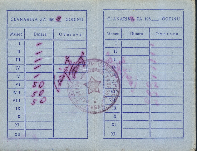 Članska karta AK M. Tanasić Šabac