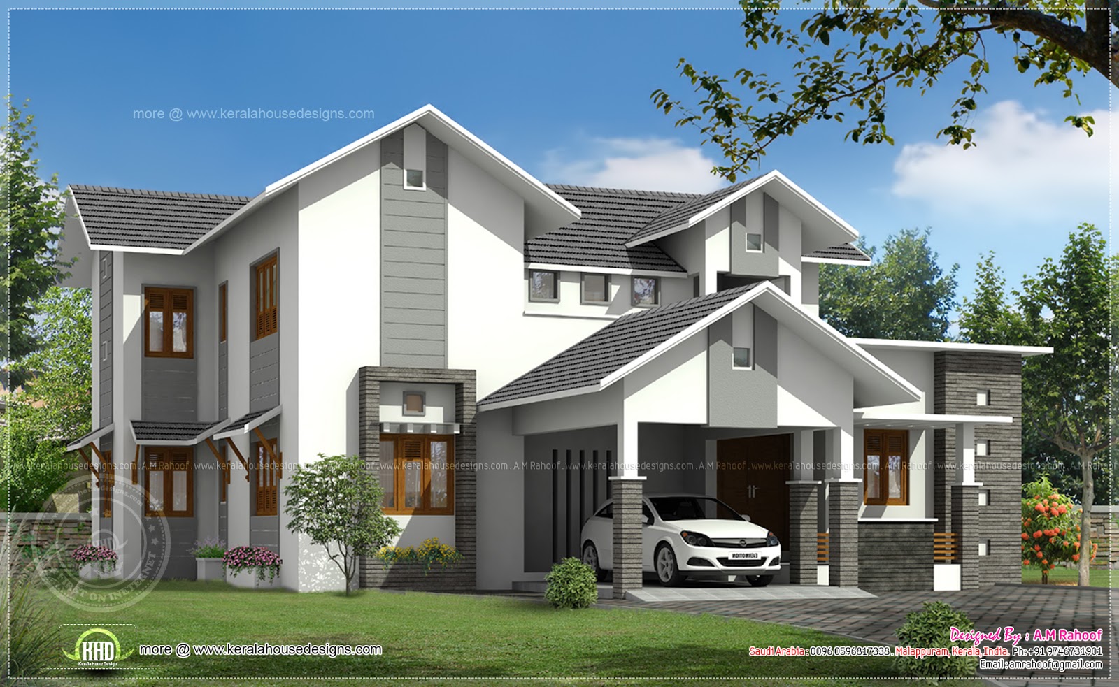 Modern sloping roof house in 260 sq.M | Indian House Plans