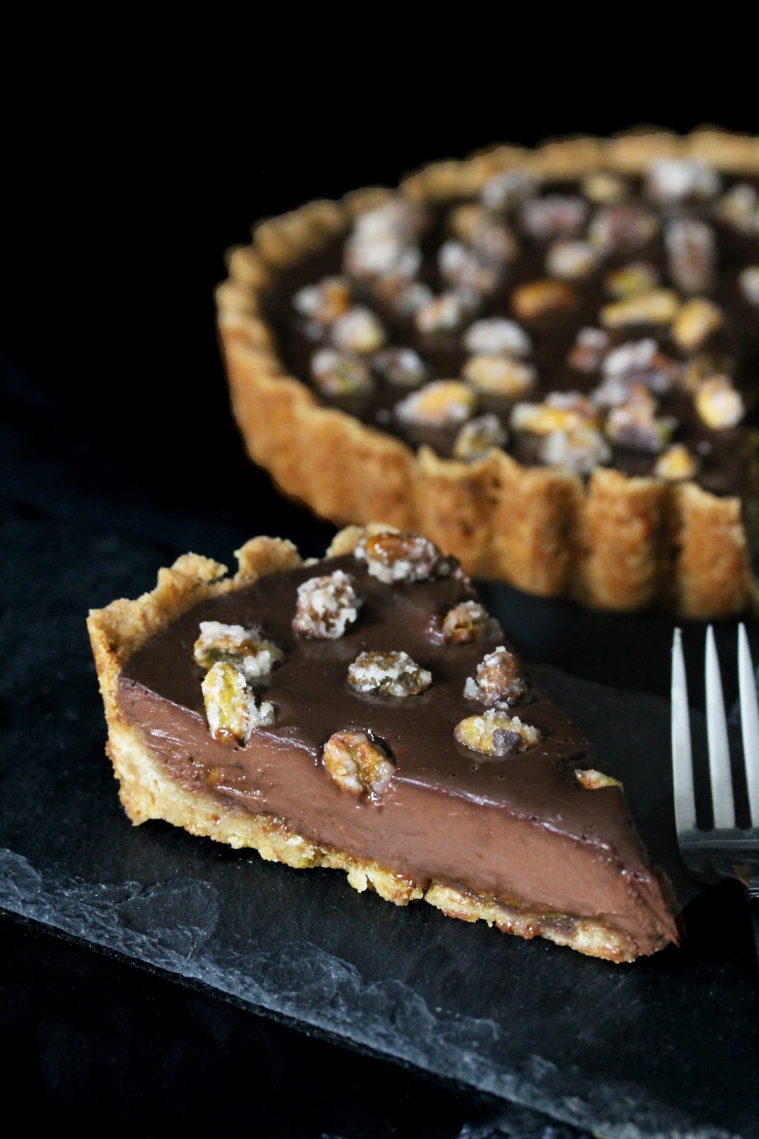 dark chocolate pistachio tart