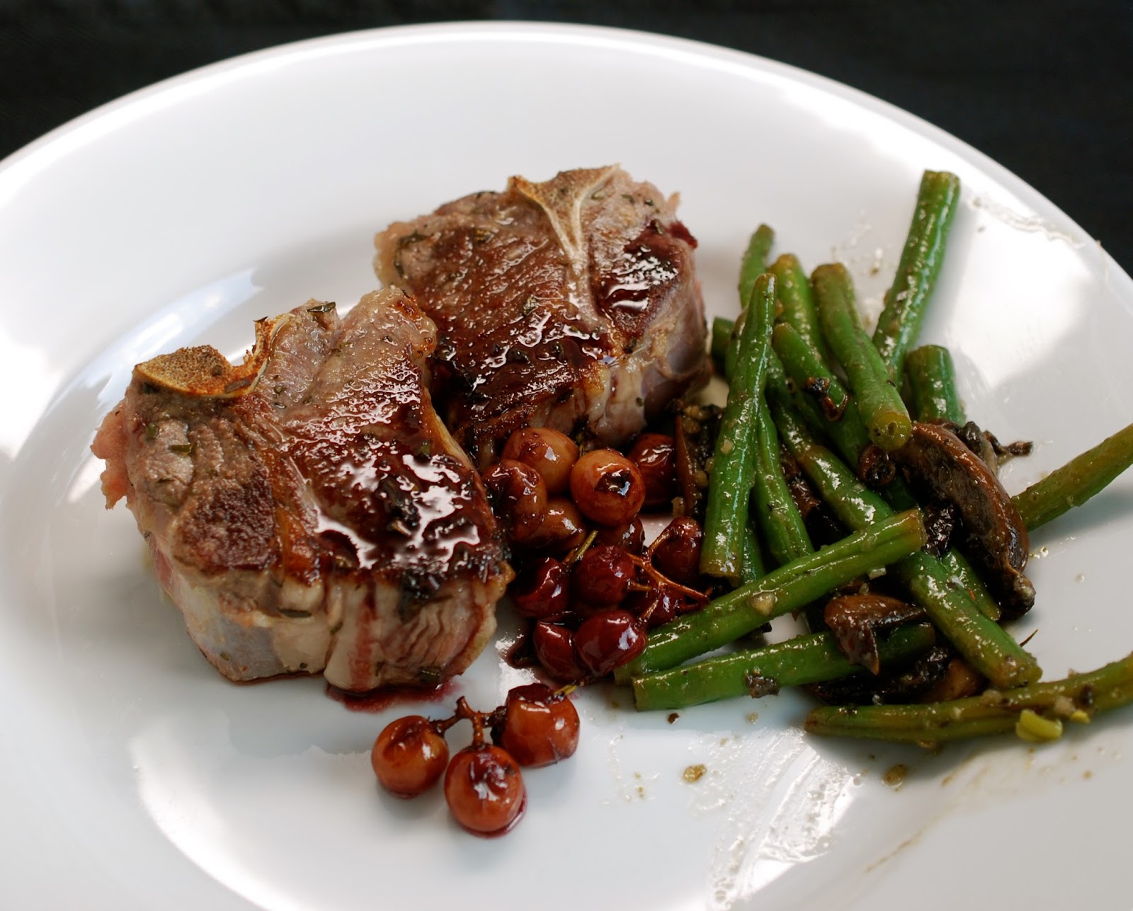 Cooking with Larue Lamb Loin Chops with Panroasted Grapes & Zinfandel
