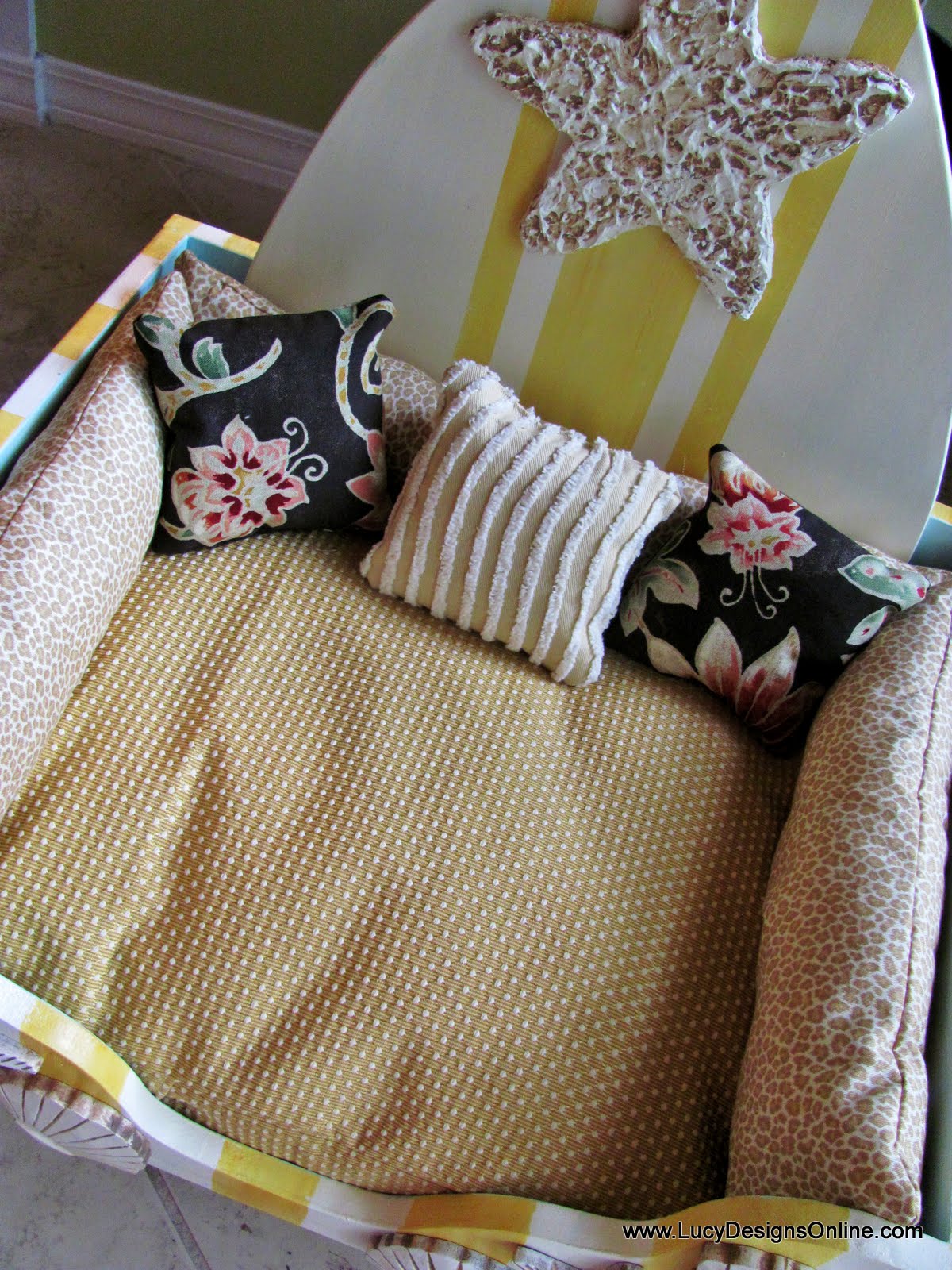 Beach Dog Bed, Beach Style Cabana Design with Skimboard Headboard, Seaside, Beach House Decor